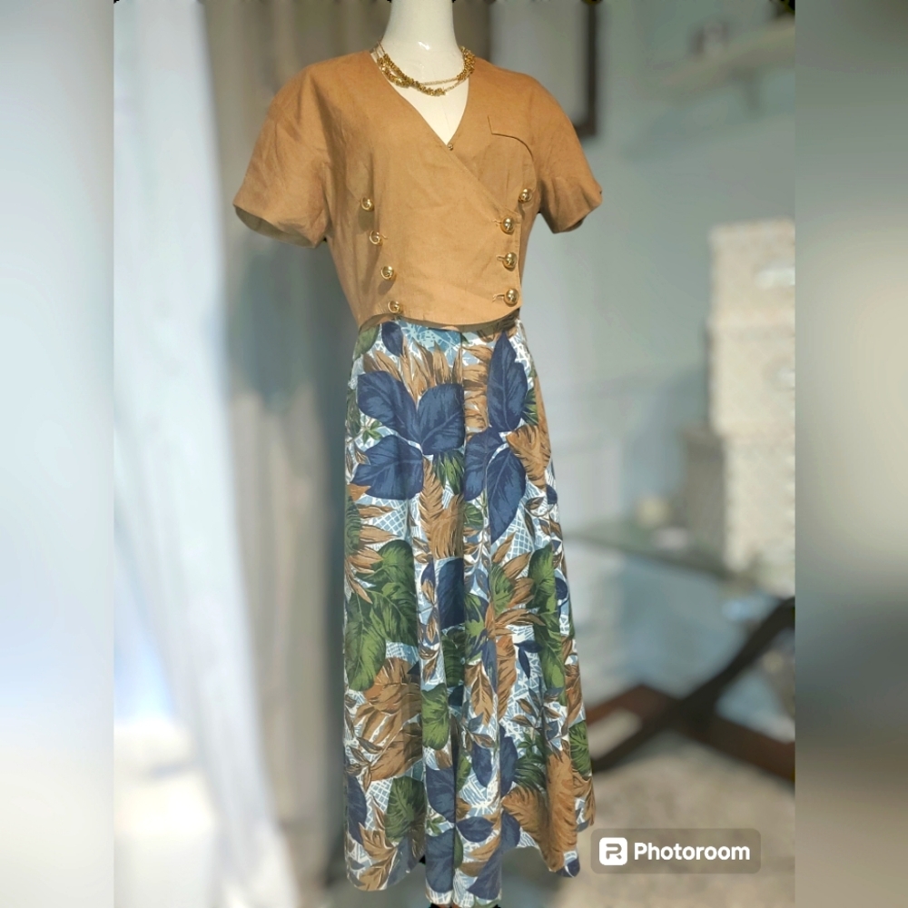 Vintage Daniel Barrett Floral Linen Blend dress size 10